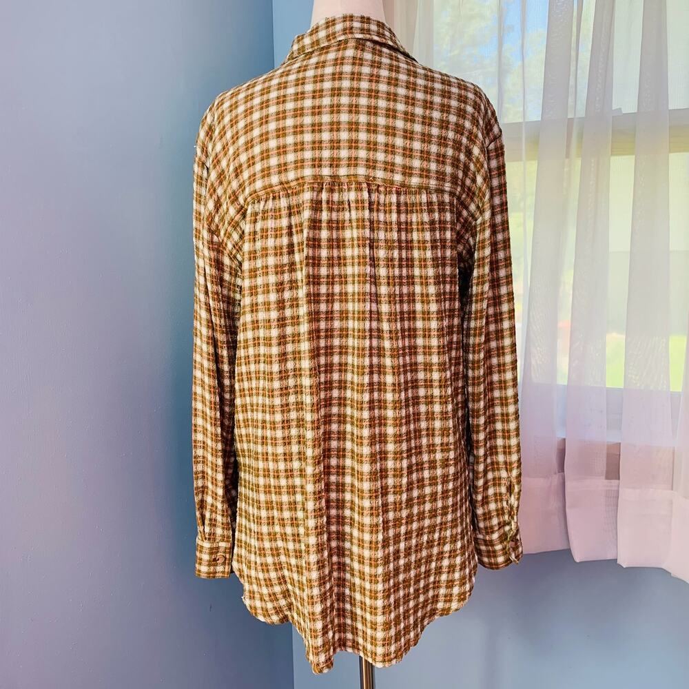 Anthropologie Pilcro Plaid Crinkle Button Down Shirt Size XS - Picture 4 of 7